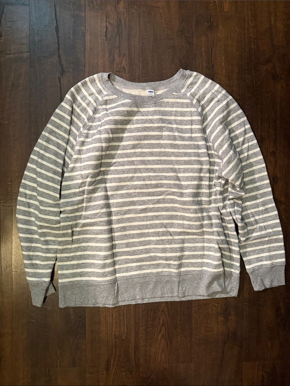 Old Navy Gray and White Striped Women's Crewneck Sweatshirt